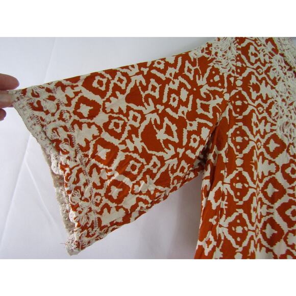 Anthropologie Solitaire Orange Embroidery Top sz L Whimsical Scalloped Fair Boho - Picture 3 of 8